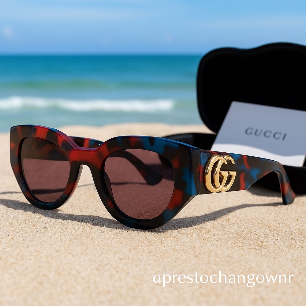 Gucci GG1421S 003 Blue/Red Havana 51mm - Women’s Sunglasses (New)